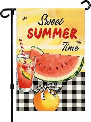 Sweet Summer Time Garden Flag, Watermelon and Lemonade Design, 12x18 Inches XXQ