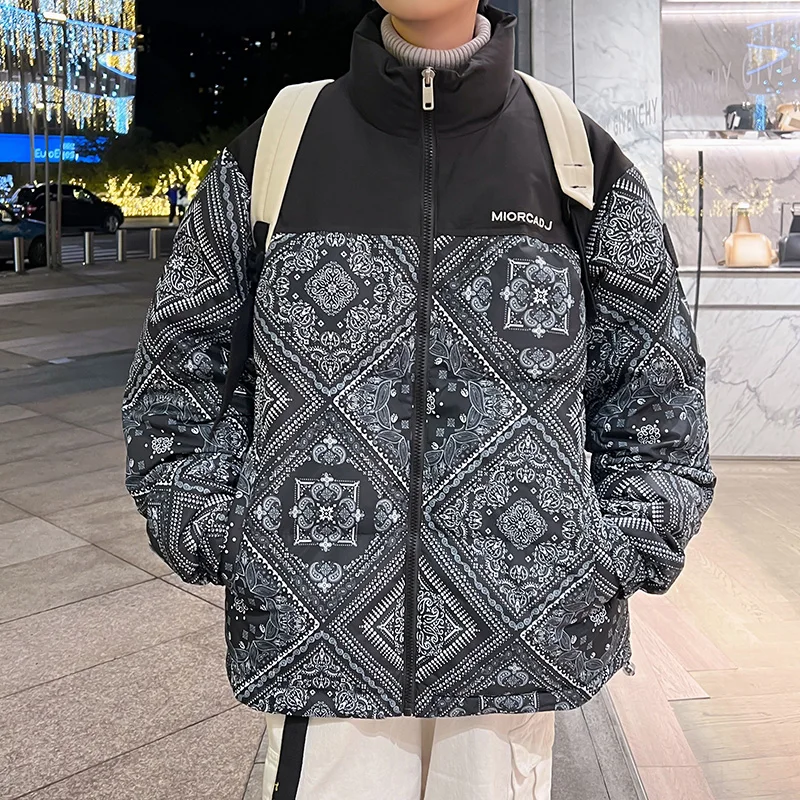 

Men's Sli Walnut Flower down Jaet Du down Thiened Winter Coat Outdoor Sports Casual Ci Wear Zipper Closure Long S...