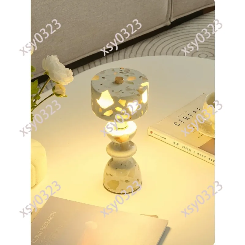 Nordic Rechargeable Bedside Lamp Marble Jade Desktop Night Light Creative Bar Table Lamp