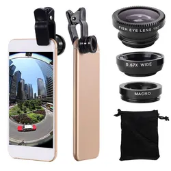 Fisheye Wide Angle Macro Portable 3 In 1 Mobile Phone Camera Lens Clip Macro Smartphone External Lens Android Accessories