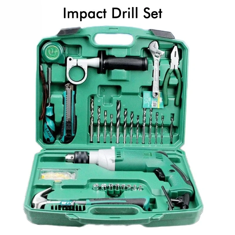 220V Multi-purpose Impact Drill Machine LA414413 Household Use Upholstery Drilling Wall Percussion Impact Drill Set Power Tools
