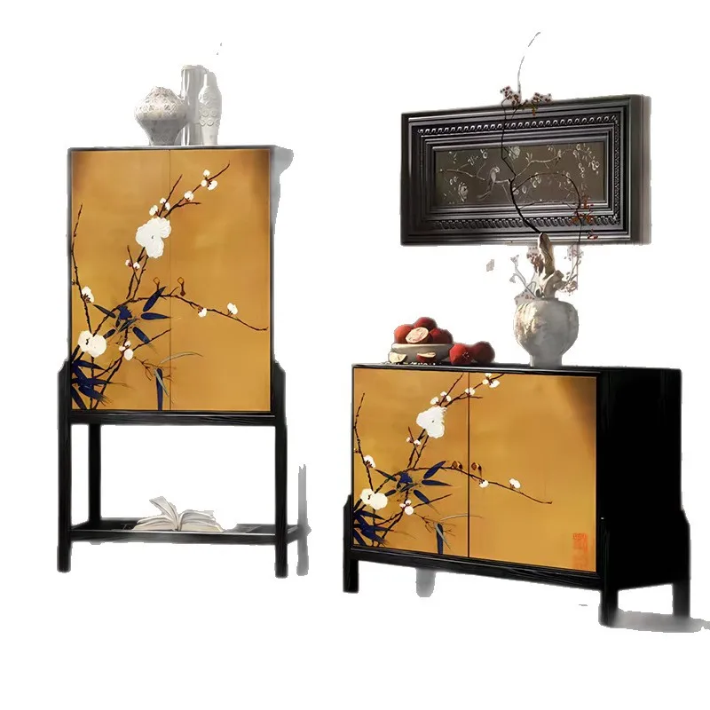 

is facing the door, light luxury storage cabinets, storage cabinets, new Chinese living room high chest of drawers