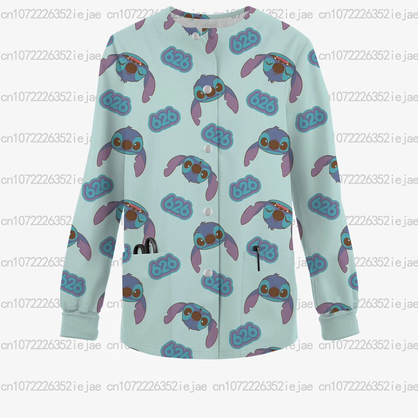 

Новый женский рождественский топ с принтом Disney Stitch, круглый вырез, длинный рукав, матовая куртка с карманами, медицинская рабочая униформа медсестры