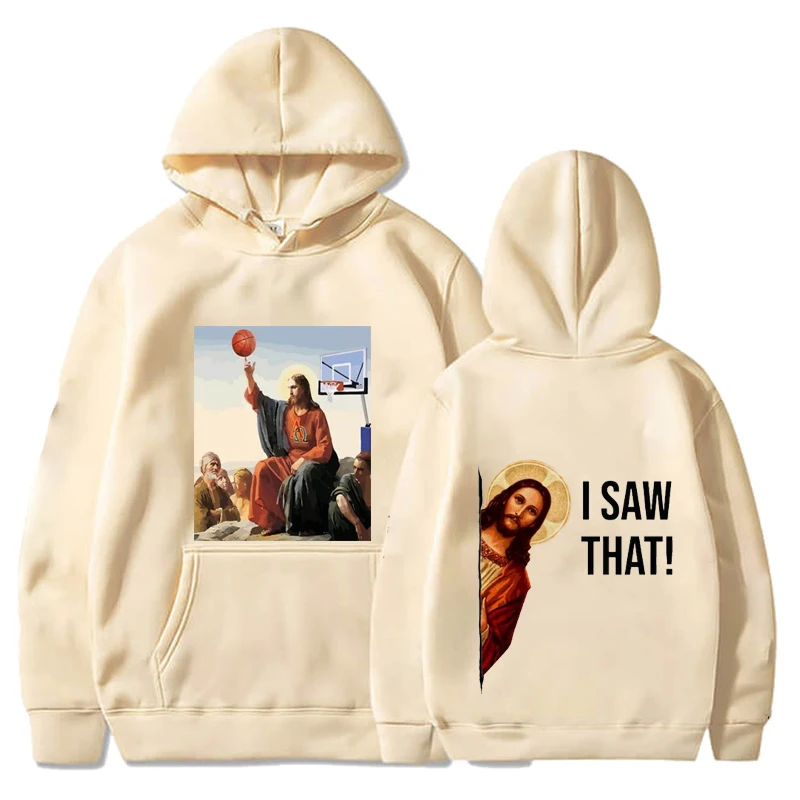 Funny Jesus Play Basketball  Hoodies   Funny  Sportswear on Sale Men Sweatshirts Street Fashion  Hoodie  Harajuku