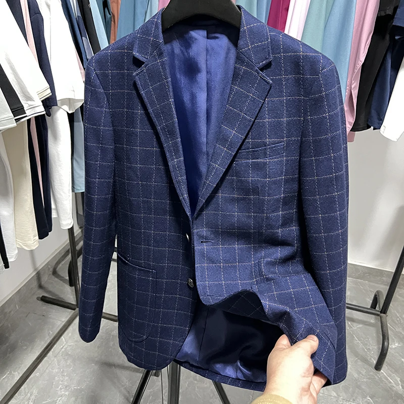 Klassischer karierter, faionable Slim-Fit-Freizeitanzug Jaet Frühling Herbst Zwei-Knopf-Seescheren-Etikett Vielseitiger Busin Casual