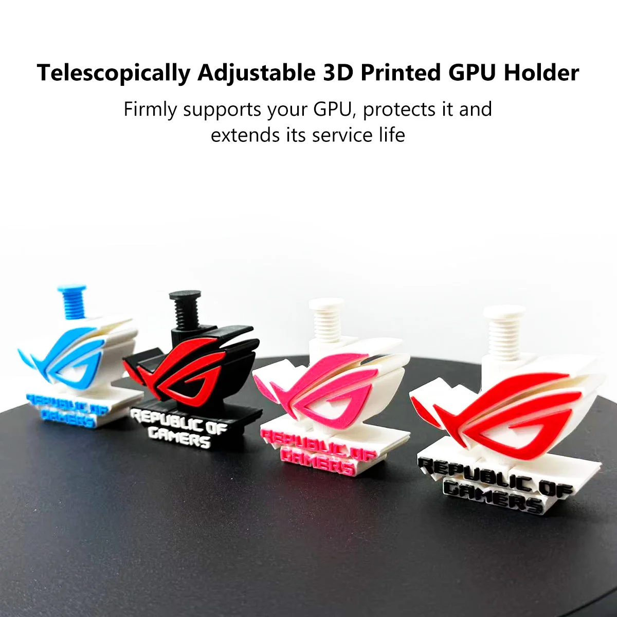 3D Printed ROG GPU Support, Telescopic Adjustable Anti-sag Graphics Card Holder Video Card Stand For PC Gaming Case Mod