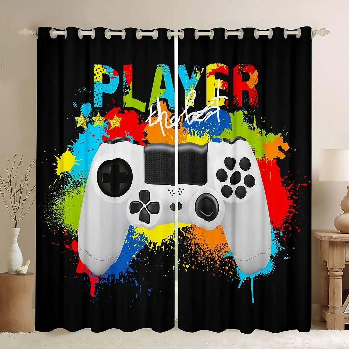 

Gamer Curtains Video Game Gamepad Controller Print Pattern Window Drapes for Kids Boys Girls Bedroom Curtains 2 Panels Drapes