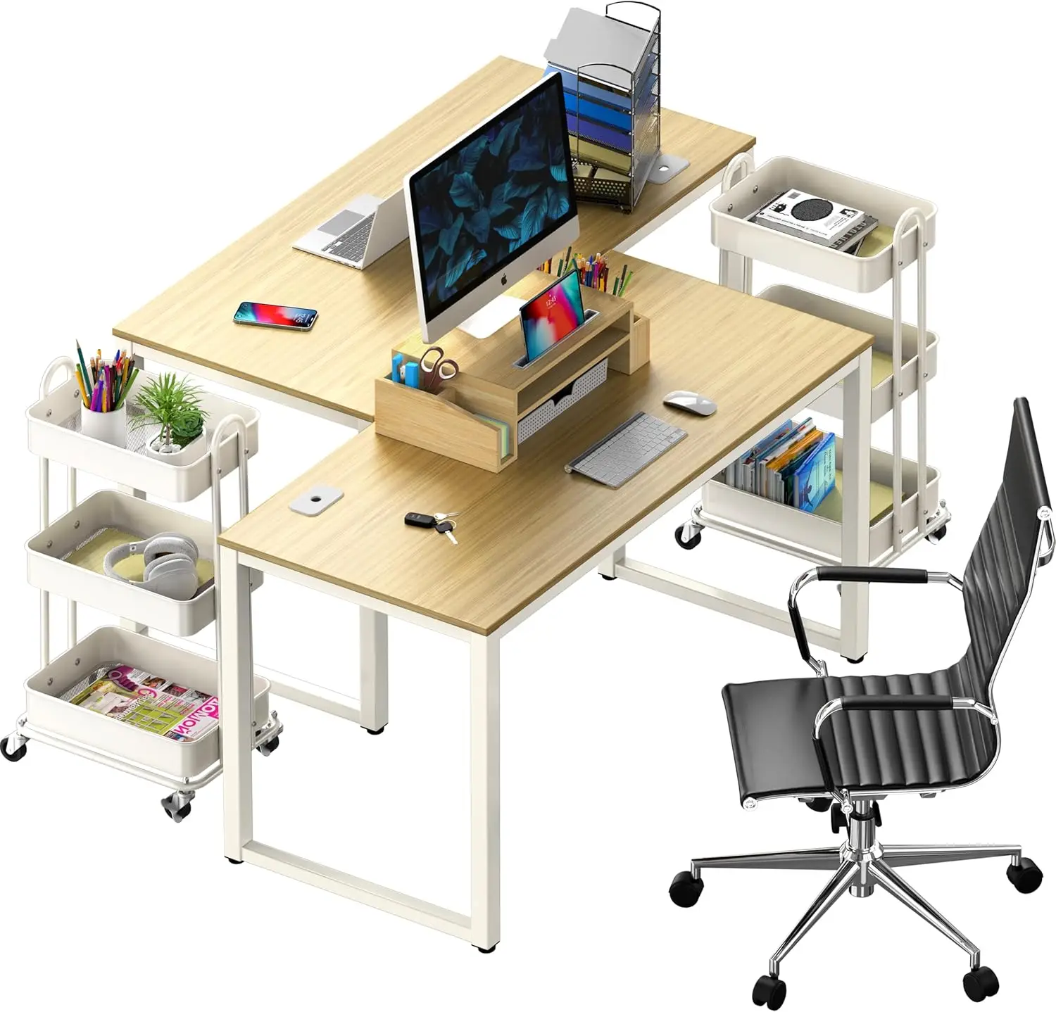 مكتب كمبيوتر مكتبي من خشب البلوط 48 بوصة - درجة تجارية، محطة عمل واسعة لبيئات العمل #5