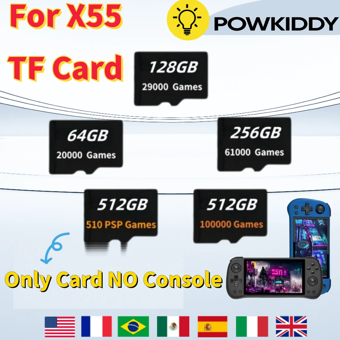 

FOR POWKIDDY X55 Handheld Game Console Game Card TF Card Plug&play Pre-install Retro Games Memory 512G Card Retro Classic