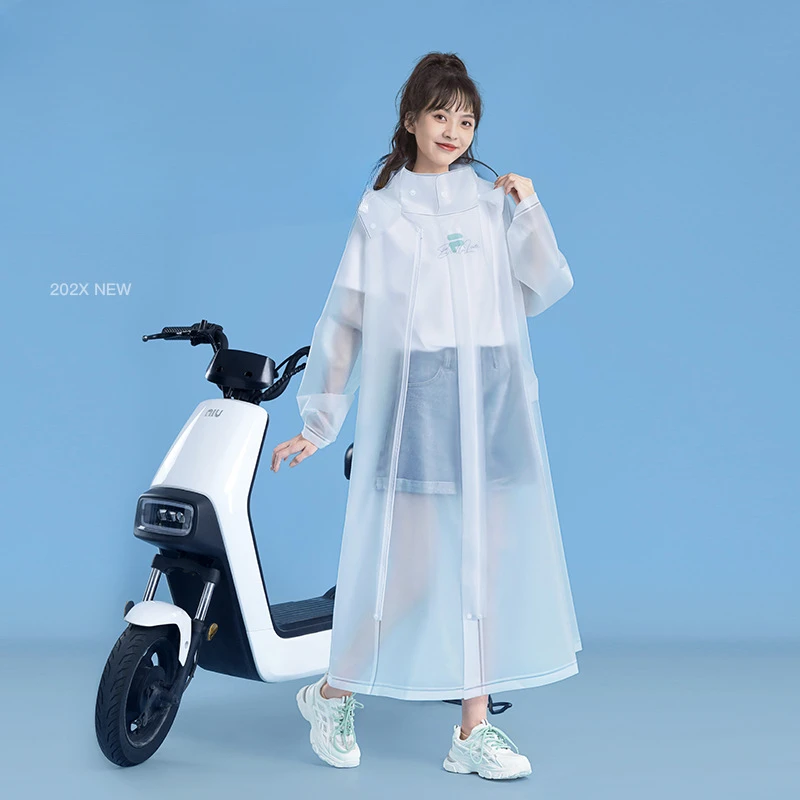 Wearing An Integrated Raincoat Long Body Rain-proof Adult Zipper Electric Vehicle Transparent Poncho for Men and Women