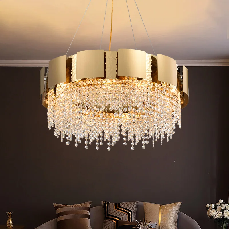 Postmodern light luxury crystal chandelier atmosphere villa model room living room creative golden decorative chandelier