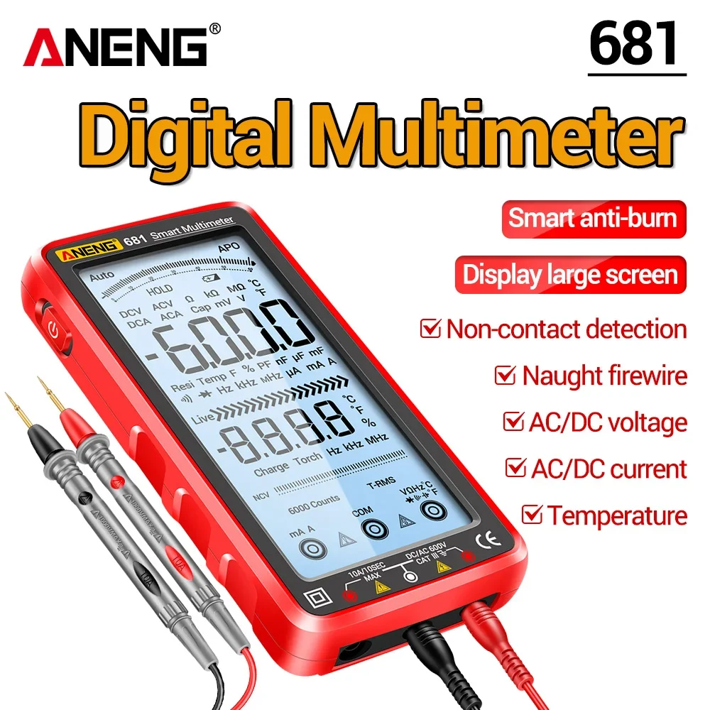 Professional Digital Multimeter Rechargable Tester ANENG 681 AC DC Voltmeter Ammeter Non-contact 6000 Counts Detection Tools DIY