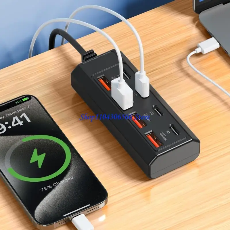 02DD Efficient 8 Port USB C Adapter With 4 USB And 4 Type C Fast Charging
