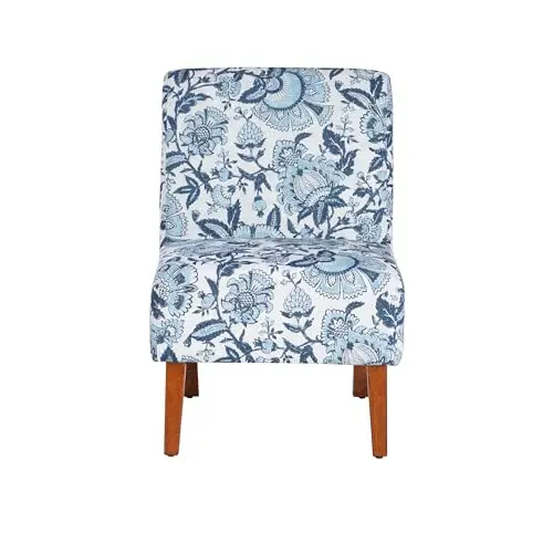 

Floral And Paisley Patterned Upholstered Accent Chair In Blue White Color Scheme