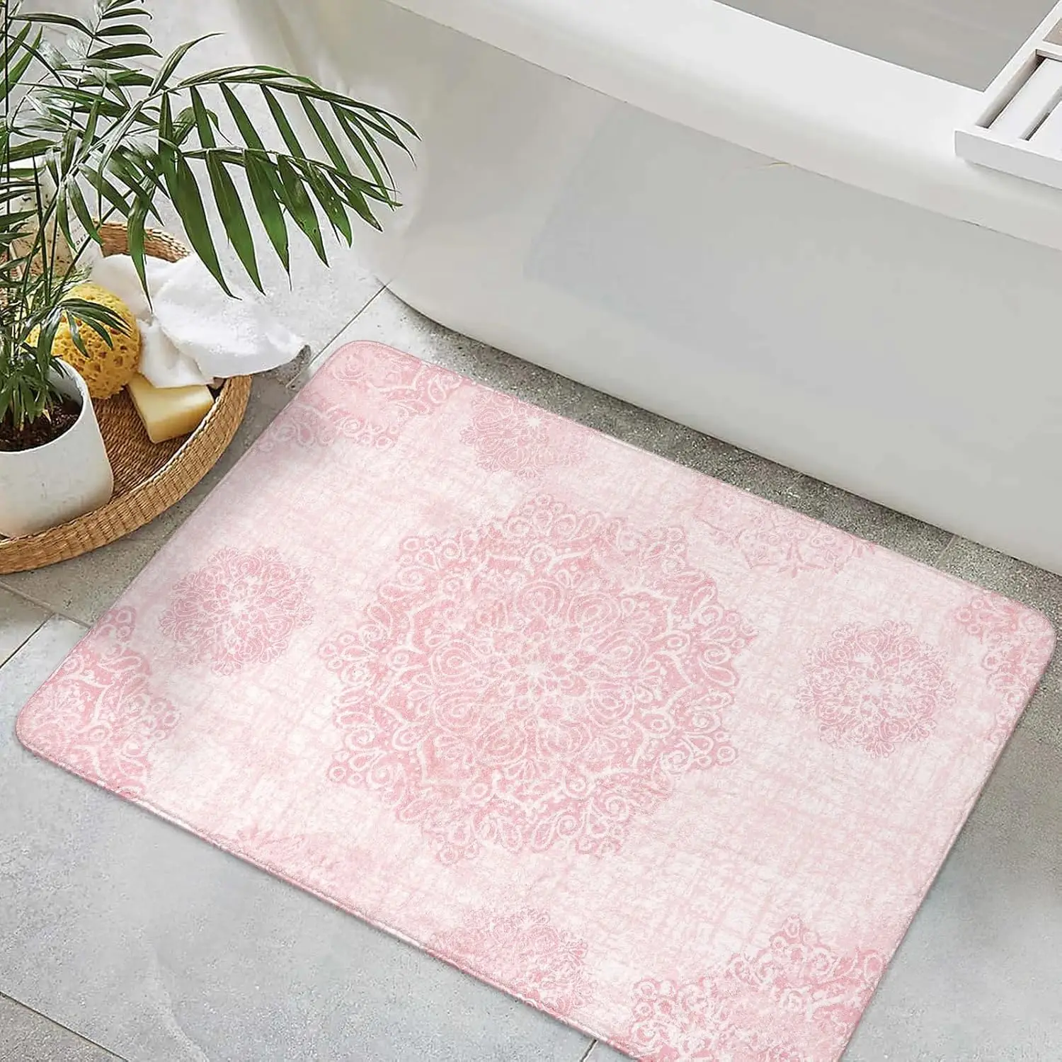 

Vintage Pink Print Bathroom Rugs Restroom Non-silp Doormat Suitable for Livingroom Entrance Home Warm Decorative Accessories Pad