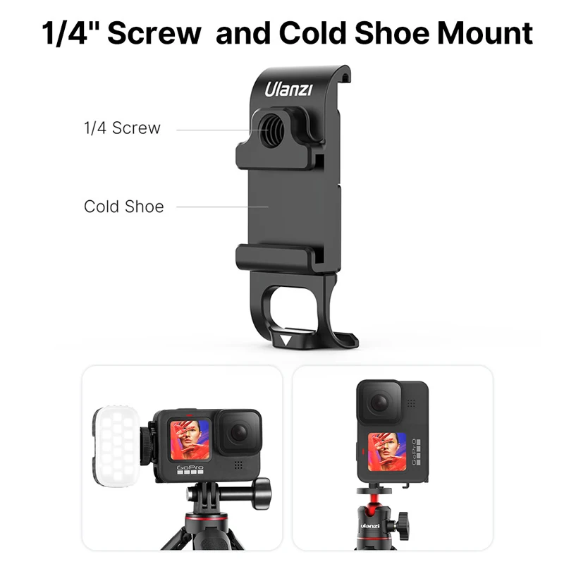 Ulanzi Metal Multi-Function Battery Cover For GoPro Hero 12 11 10 9 Battery Lid With 1/4'' Cold Shoe Mount Microphone Fill Light