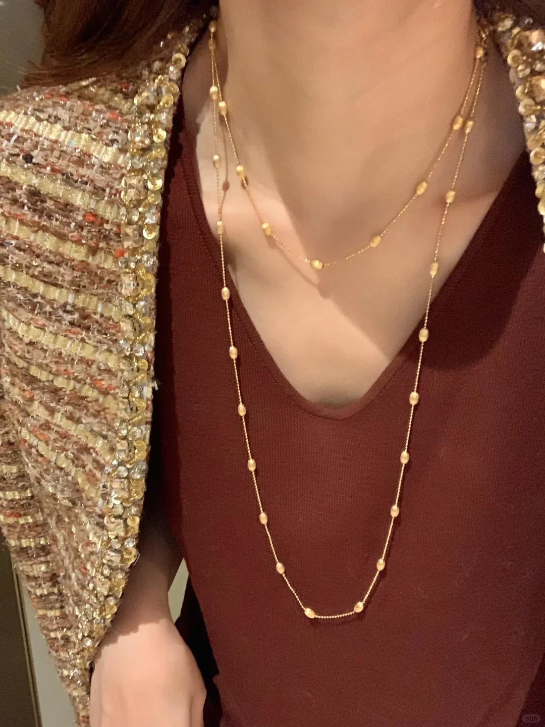 BELLUX 925 Silver Gold-plated Italian Imported Brushed Gold Bean Long Necklace Sweater Chain Fashion Jewelry