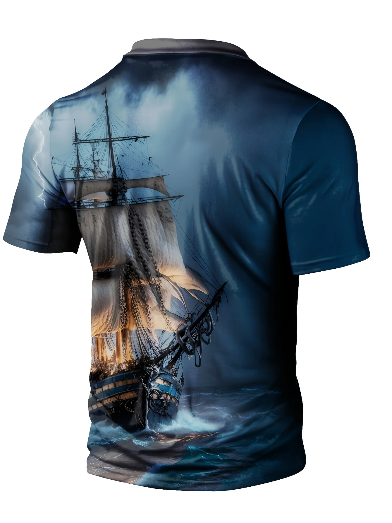 Men'S Short-Sleeve Henry Shirt with a Smooth Sailing 3D Digital Print Design for a Unique Doorman Style