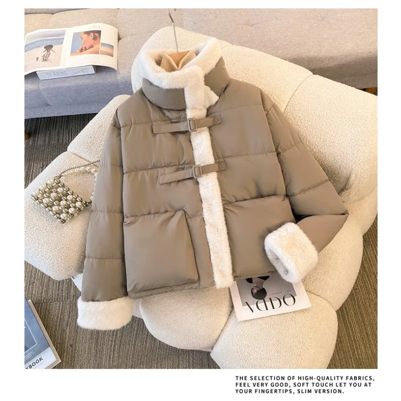 

2025 Winter New Fur Collar Splicing Loose Korean Cotton-padded Jacket Women's Short Down Cotton-padded Jacket