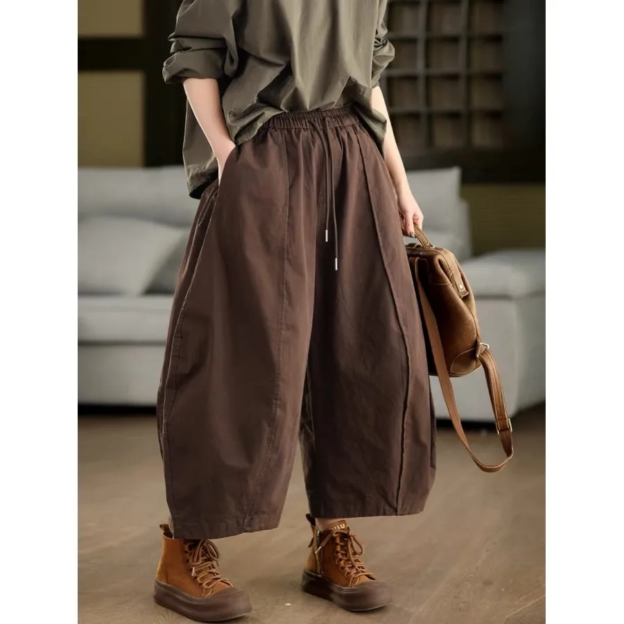 Casual Wide Leg Pants Trousers for plus Size Women Spring Summer New Style Diagonal Pattern Nine Points Knife  Patchwork