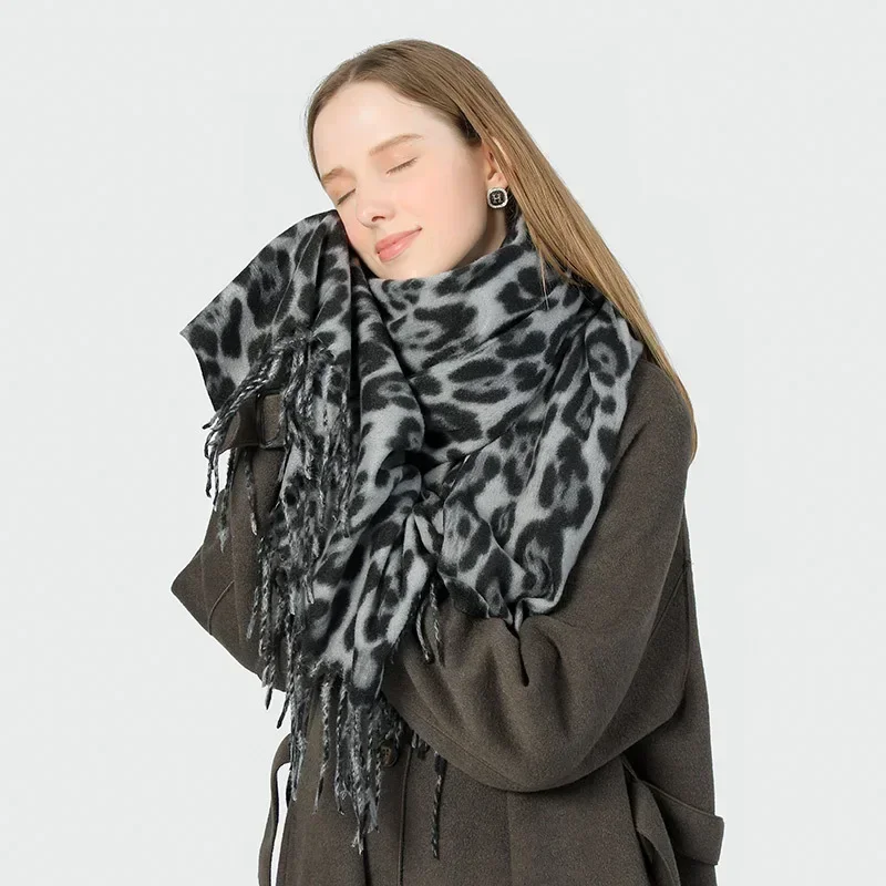 Fashionable Leopard Print Scarves for Woman 190cm Large Multi-function Scarves Autumn Winter Windproof Warm Scarf