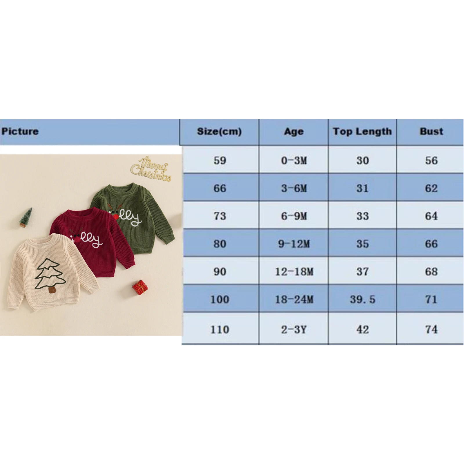 0-3 YearsBaby Boy Girl Christmas Sweater Reindeer Letter Embroidery Crew Neck Long Sleeve Pullover Knit Tops for Winter Fall