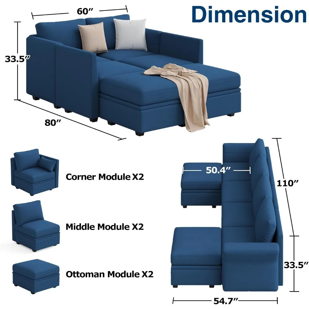 컨버터블 섹셔널 소파 수납 오토만, 베이지 모듈형 소파 시트 다용도 거실 가구