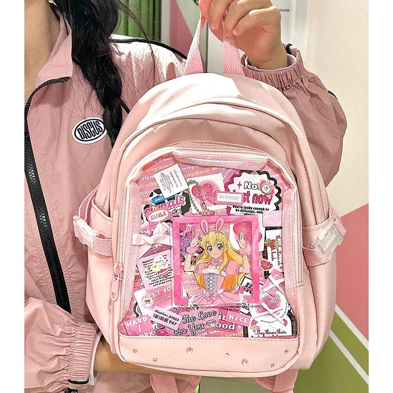 2024 Korean Fashion Y2K Mini Backpack Women Kawaii Itabag Transparent Pocket With Badges Display Plate Ita Backpack Girls Bags