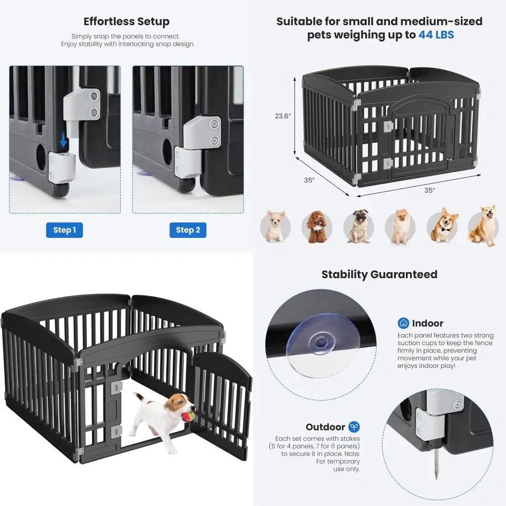

Пластиковый вольер-манеж для собак с 4 панелями, 24 секции, для маленьких и средних собак, для использования в помещении/на улице, с надежной дверцей