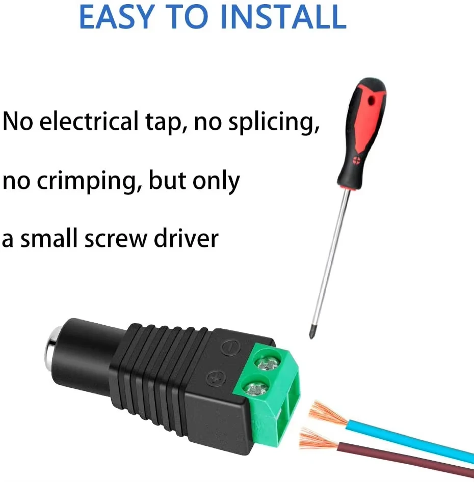 12V DC 5.5x2.1mm Male Female Barrel Power Connector Jack Plug Socket Adapter For LED Strip Light CCTV Camera Wiring Accessory