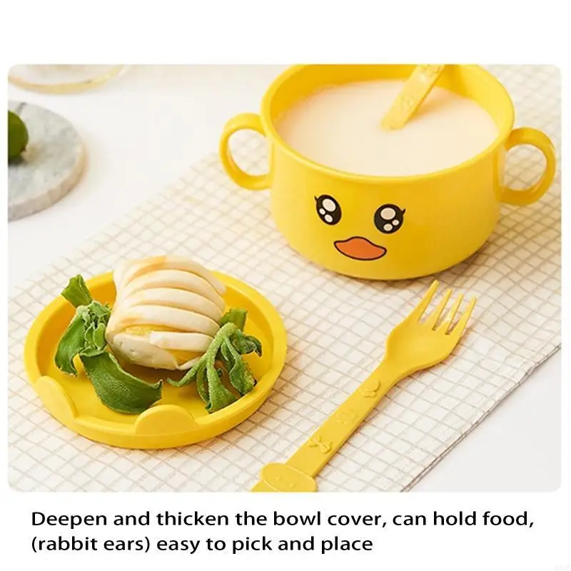 581F لطيف الكرتون بطة السلطانية كأس ملعقة شوكة للطفل رياض الأطفال مقسمة طبق عشاء مكافحة سقوط أدوات المائدة