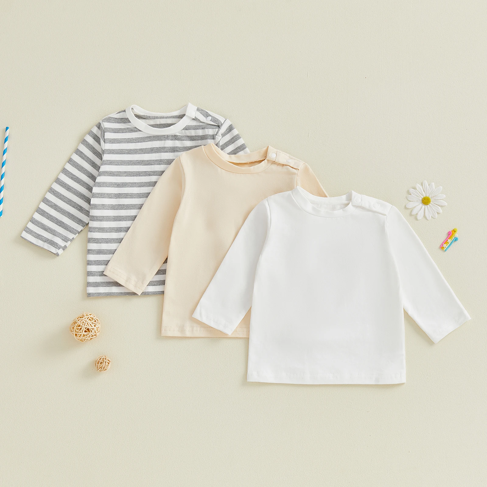 

Suefunskry Toddler Litter Boy 3Pcs/Set Pullover Tops Set Fall Fashionable Solid Color Striped Long Sleeve Round Neck T-shirts