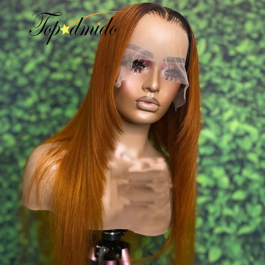 Topodmido Dark Ginger Color 13x6 Lace Front Wig With Middle Part Peruvian Remy Hair 4x4 Lace Closure Wigs  13x4 Human Hair Wigs