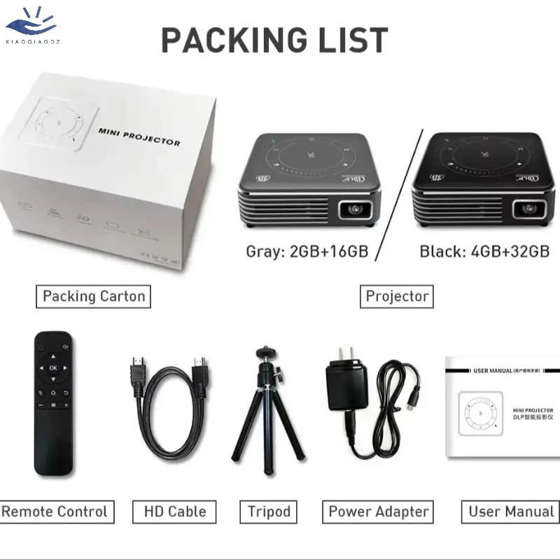 XIAOQIAODZ Mini proyector 4K P11 cine portátil DLP 3D Beamer USB 12V Android batería recargable de bolsillo Wifi Bluetooth móvil