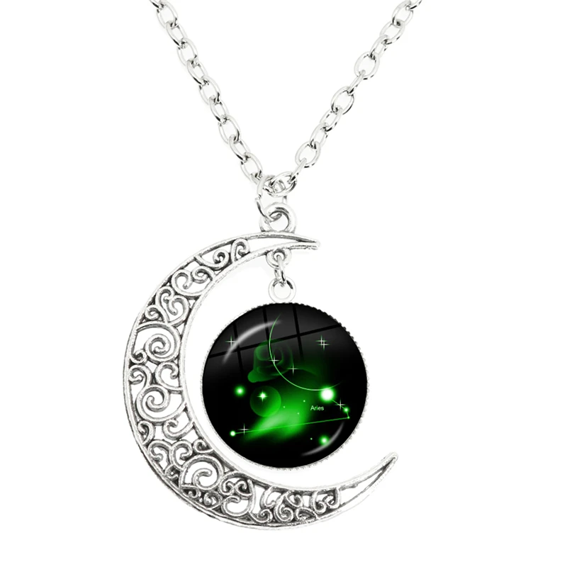 12 Constellation Scorpio Sagittarius Capricorn Aquarius Pendant Silver Color Crescent Moon Necklace Jewelry Birthday Gift