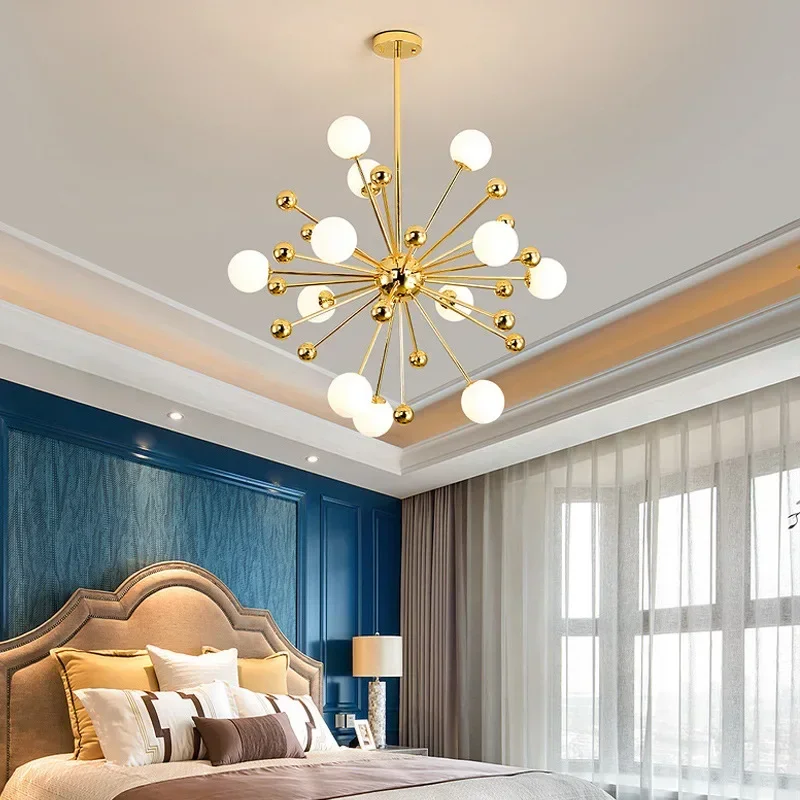 SANDYHA Modern Bubble Glass Sphere LED Chandelier Golden Minimalist Lighting for Living Room Dining Bedroom Salon Stylish Home