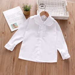 Spring and Autumn Girls' Baby Long sleeved Shirt with Wooden Ear Edge Collar Top Minimalist Girls' Clothing