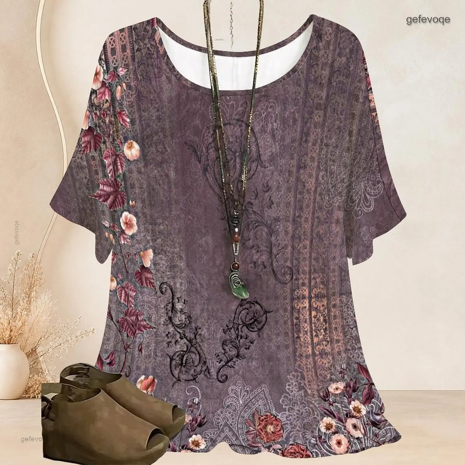 Women Round Neck Wide Batwing Short Sleeve Loose Top, Printed Distressed American Flag Try That In A Small Town Slogan