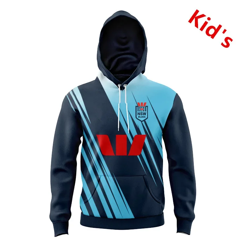 

2024 NSW BLUES STATE OF ORIGIN CAPTAIN'S RUN YOUTH TRAINING RUGBY Hooded JERSEY TODDLER size 16-26 ( Print name and number )