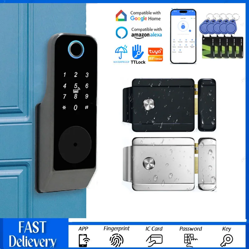 

Fingerprint Lock Waterproof Tuya Wifi Remote Control Bluetooth TTLock App Card Digital Code Keyless Electronic Smart Door Lock