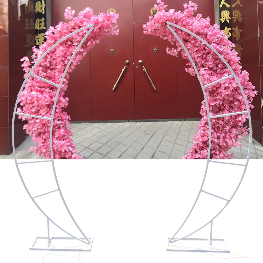 2 Piece Iron Wedding Arch Crescent Moon Floral Stand Wedding Backdrop White