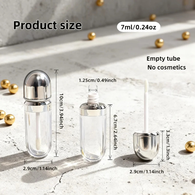 【ロゴカスタム】50個のカスタマイズされた7mlシルバー蓋付き透明チューブ、リップグロス、コンシーラー、美容包装材料に適しています