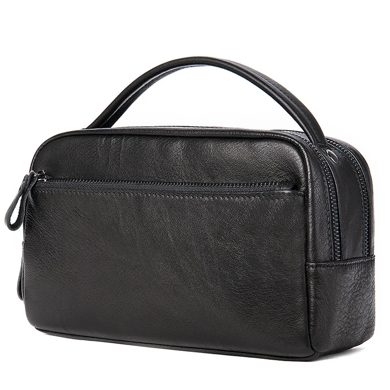 Leather business handbag super soft large capacity wash gargle bag leather casual handbag Male clutch bag black