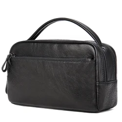 Bolsa de negócios de couro super macio grande capacidade lavagem gargarejo bolsa de couro casual masculino saco de embreagem preto