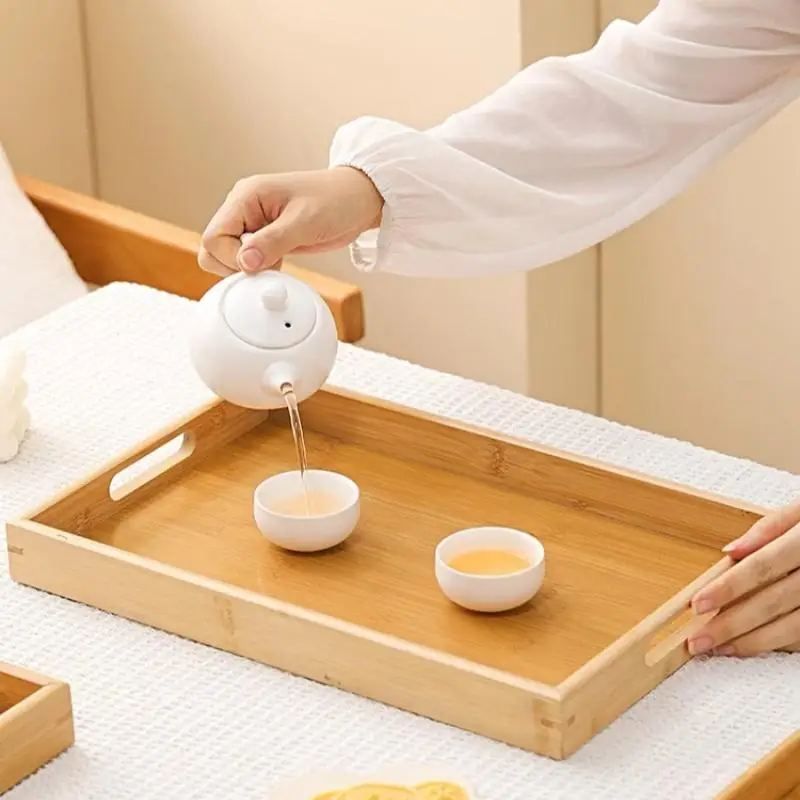 Japanisches Serviertablett aus Bambus mit Griffen, rechteckiges Serviertablett, Tee- und Frühstückstablett, Mehrzweck-Palette, Massivholztablett – Detail 1