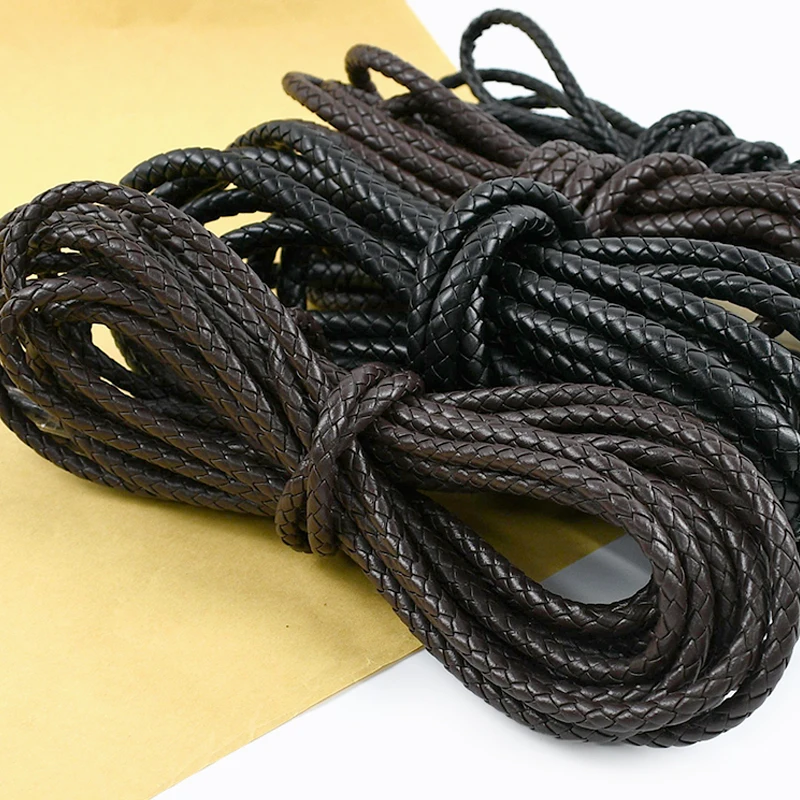 

5M Meetee 3/4/6/8/10 PU Leather Cords Braided Rope Keychain Woven Round Cord Jewelry Bracelet DIY Handmade Crafts Accessories
