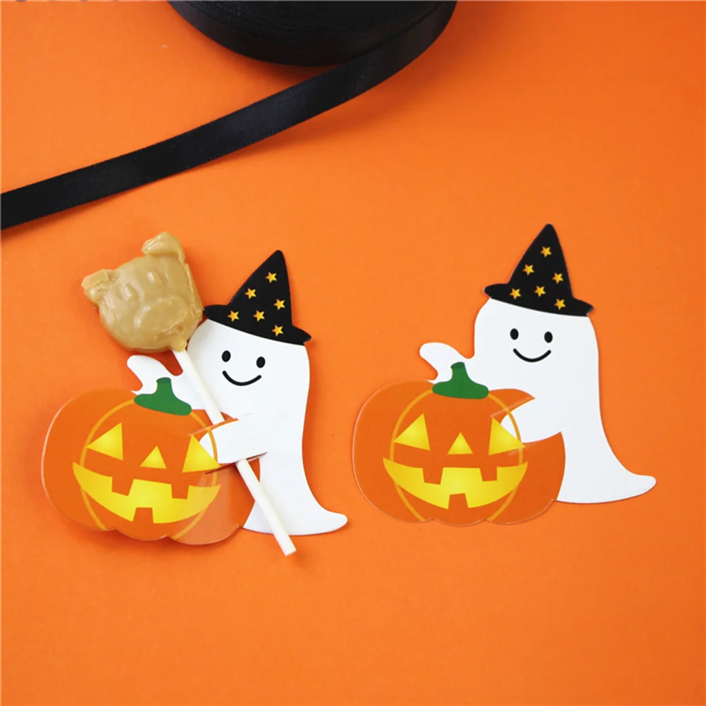 

50Pcs Pumpkin Ghost Pattern Lollipop Paper Cards Halloween Candy Display Decoration Packaging Cards Lollipop Card