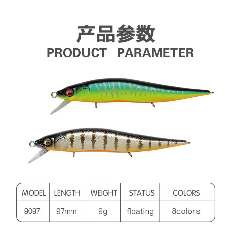 1PCS Fishing LureWobblers SinkingDeepArtificialQualityPlasticHard Bait Crankbait Pesca97mm/9gMinnow The Stream Trout Bass Tackle