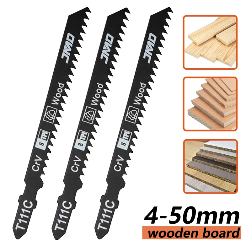 30pcs T111C 100mm 8T HCS Jigsaw Blades Set, Universal T-Shank for Wood Cutting, Fast-Cut Down, High Carbon Steel