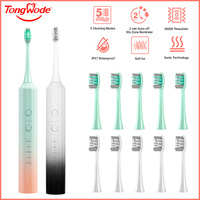 Tongwode Sonic Electric Toothbrush USB Rechargeable IPX7 Waterproof Electronic \\Whitening Adult Tooth Brushes Replacement Heads